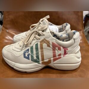Gucci Rhyton Glitter Beige Sneakers Women Size 37 US 7 New